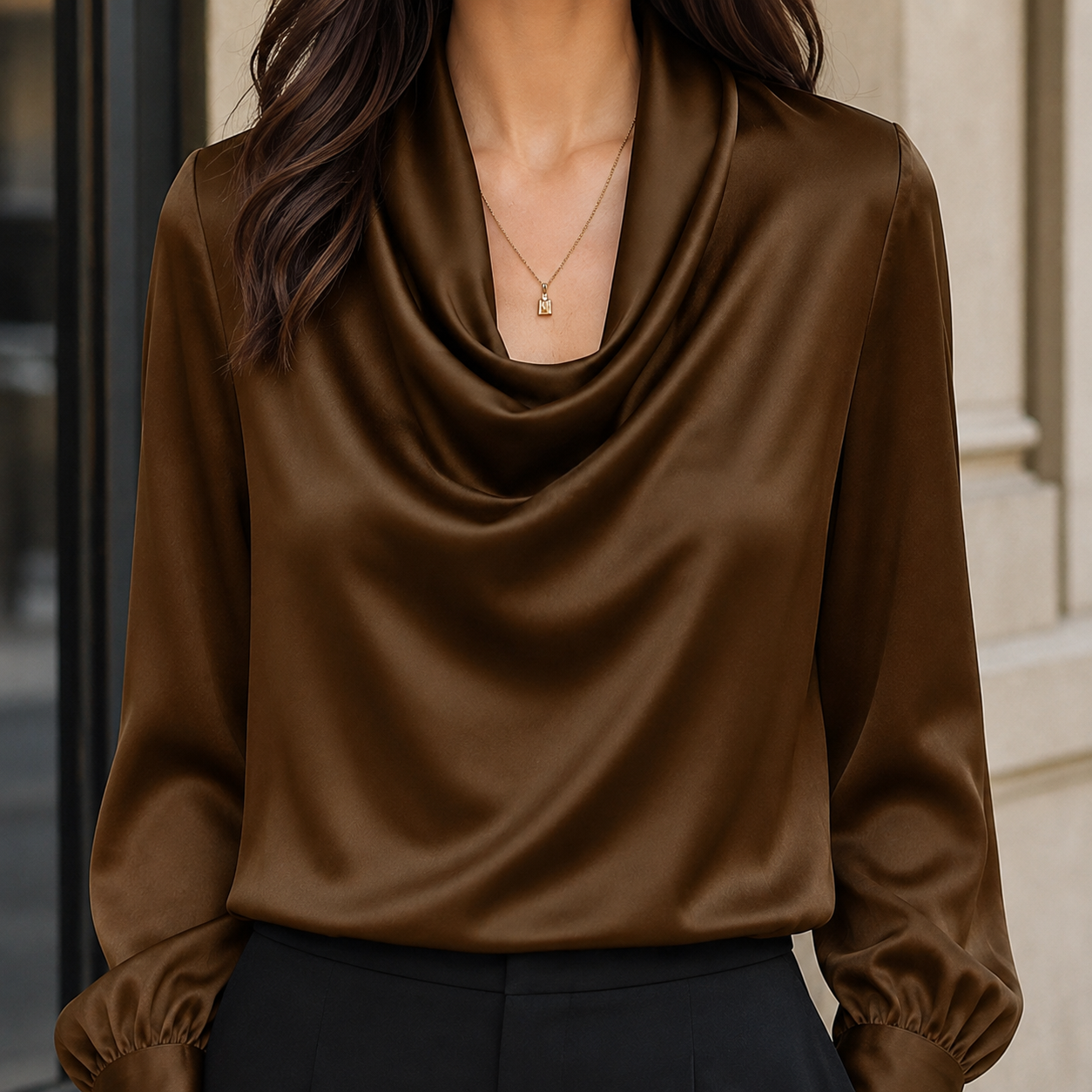 Satin Blouse With Cowl Neckline
