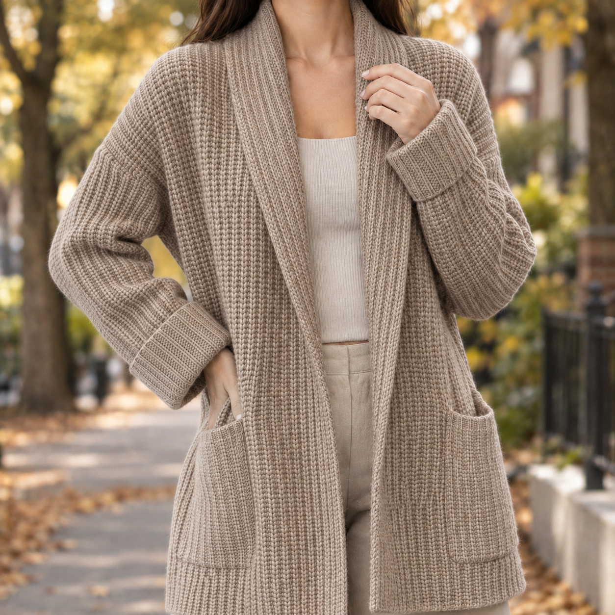 Women's Ribbed Knit Open-Front Cardigan