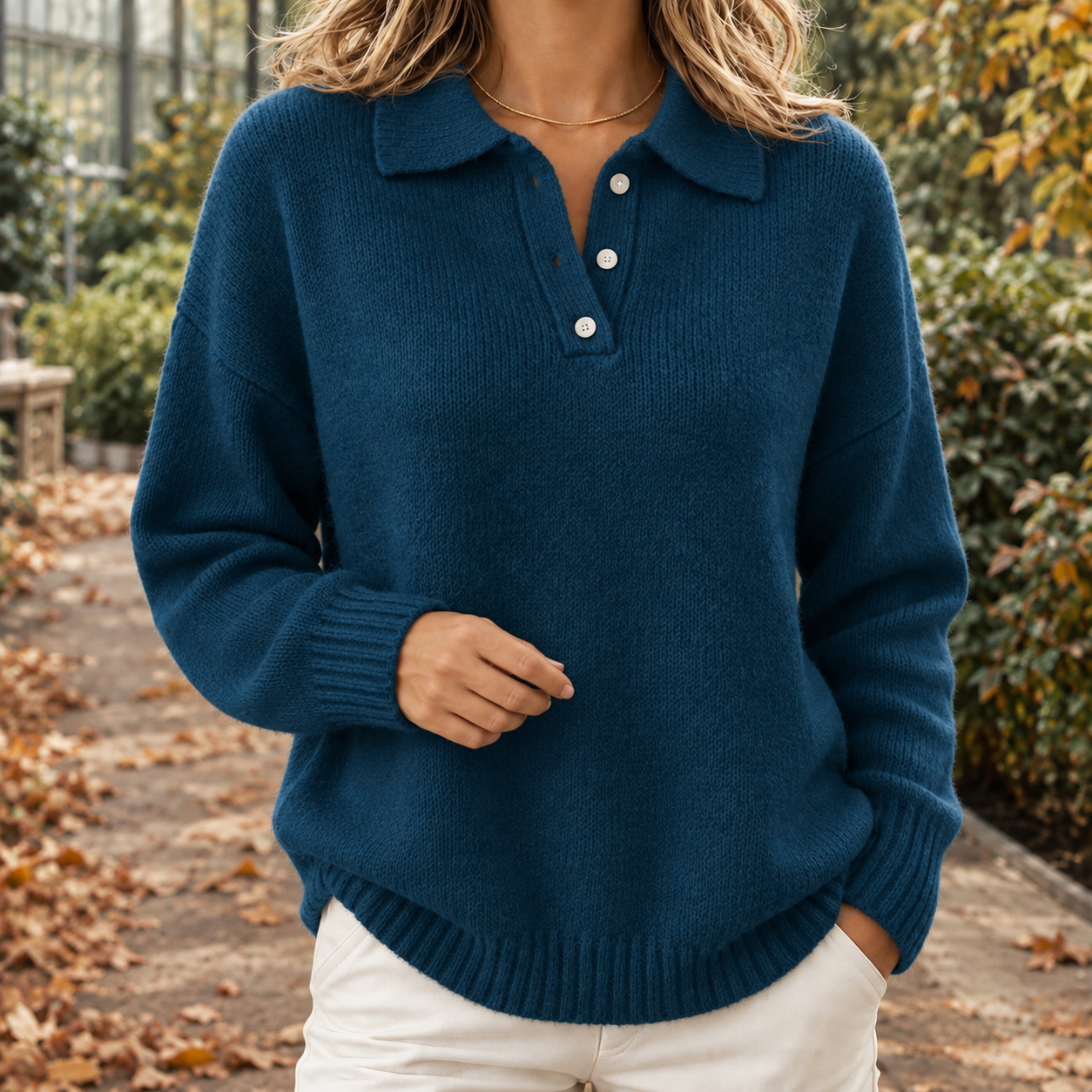 Relaxed Textured Polo Sweater