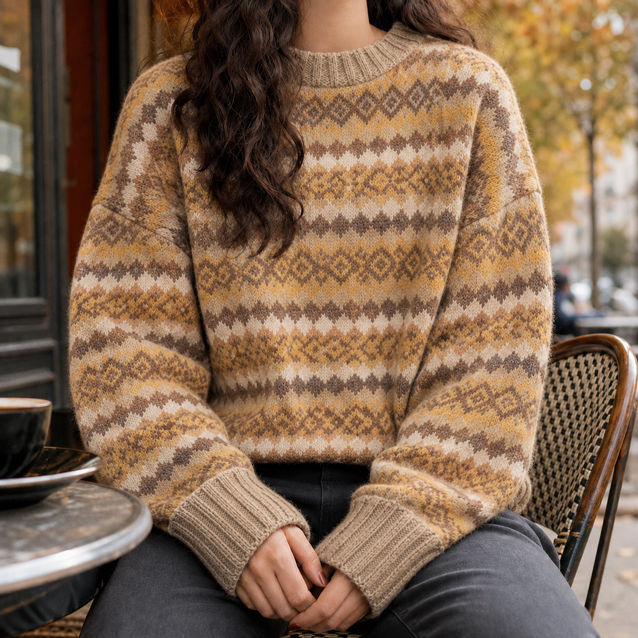 Jacquard Knit Sweater With Diamond Pattern