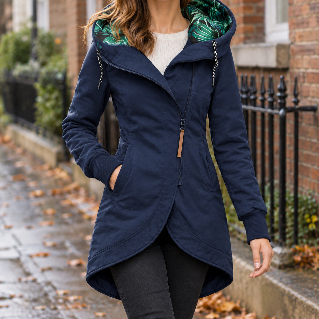 Hooded Jacket With Zip Front And Pockets