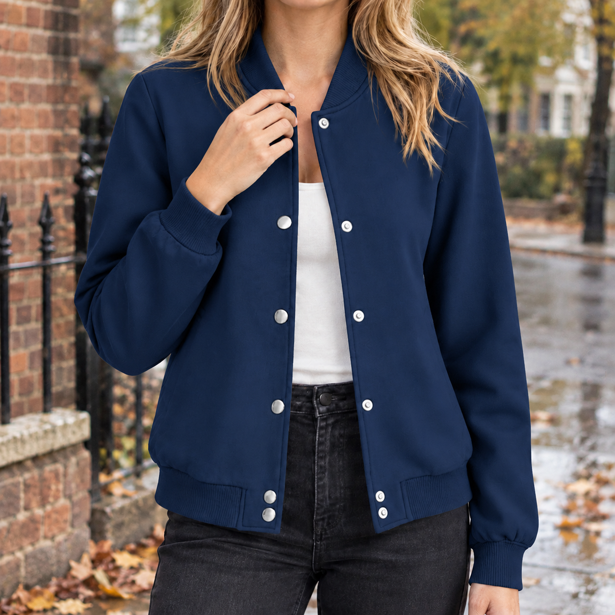 Detail of the bomber jacket sleeve and ribbed cuff