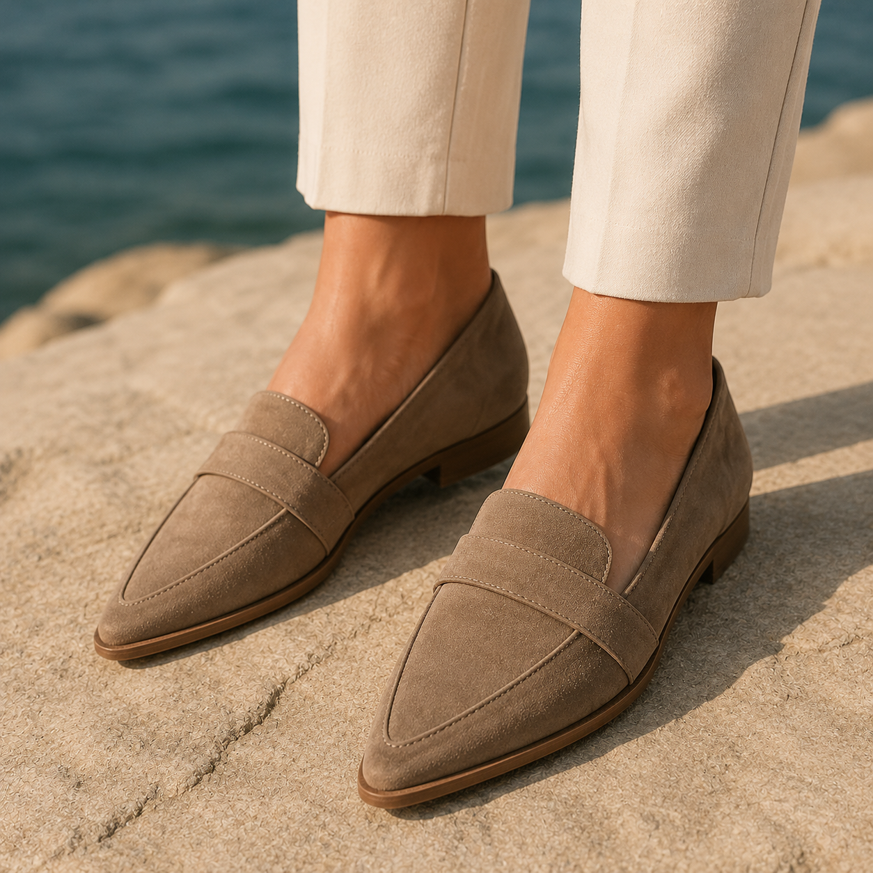 Supportive Pointed-Toe Loafers With Saddle Strap