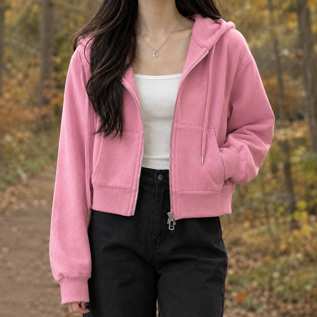 Cropped Zip-Up Hooded Sweater