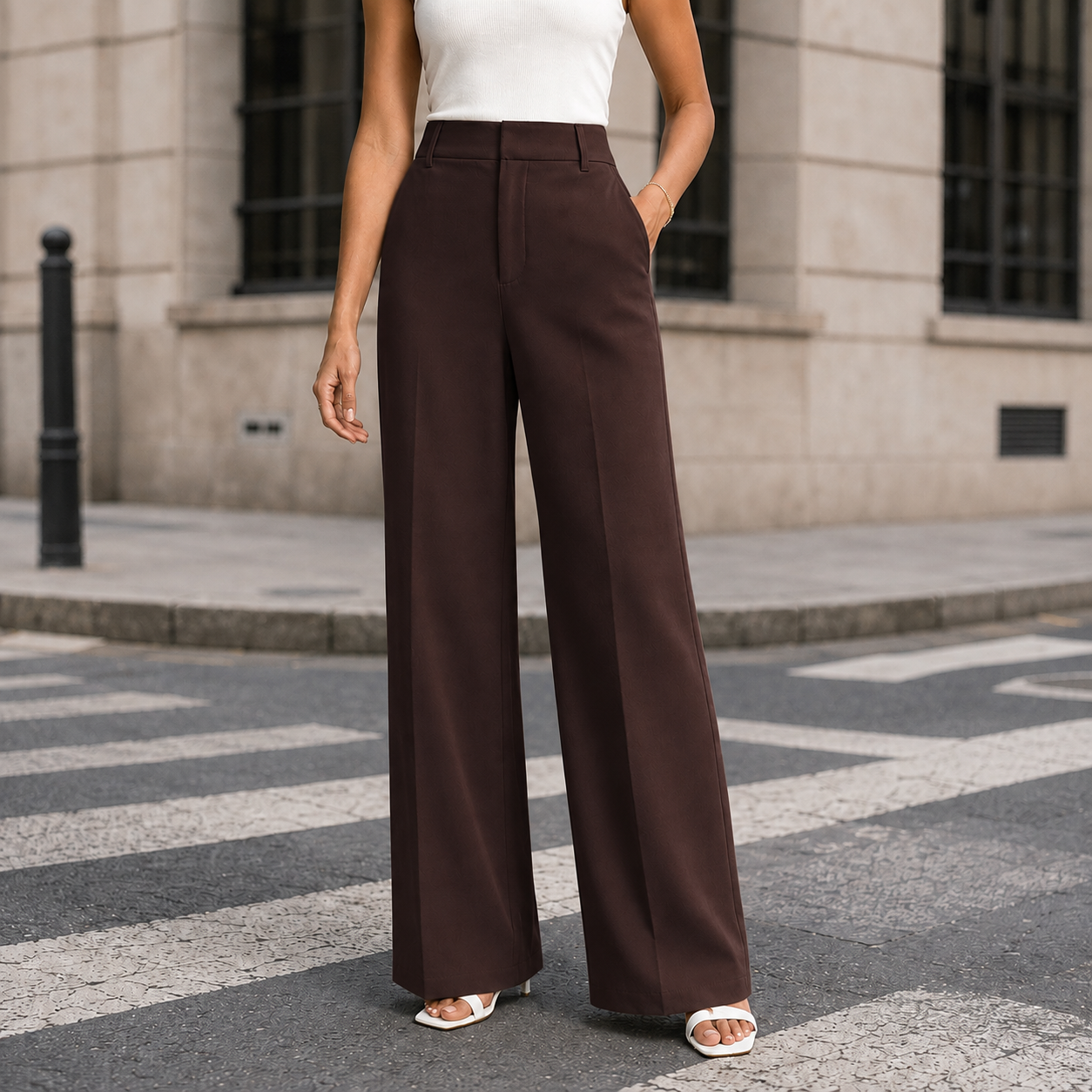 High-Waisted Wide-Leg Pants With Tailored Pleats