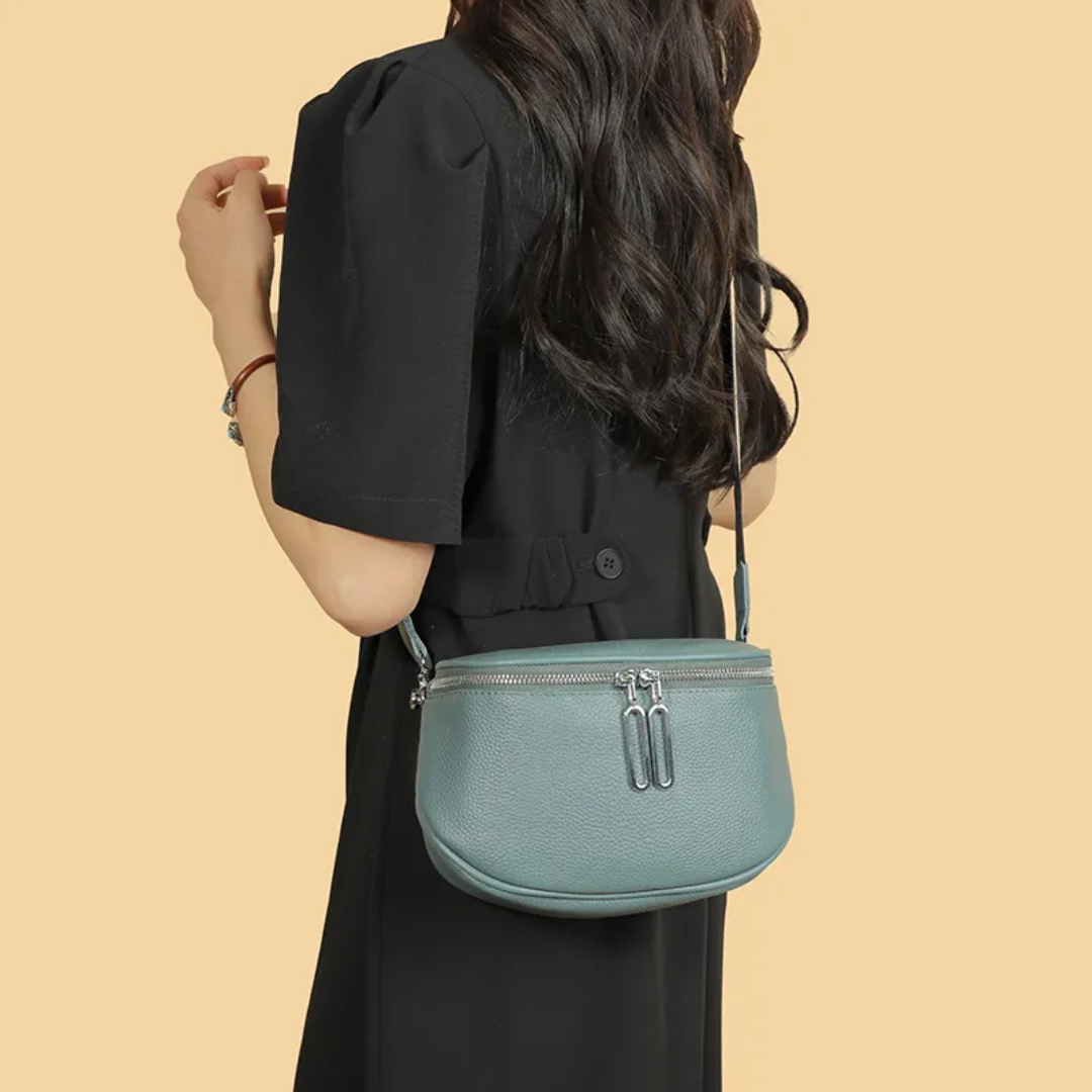 Back view of the compact leather saddle bag with clean minimalist design
