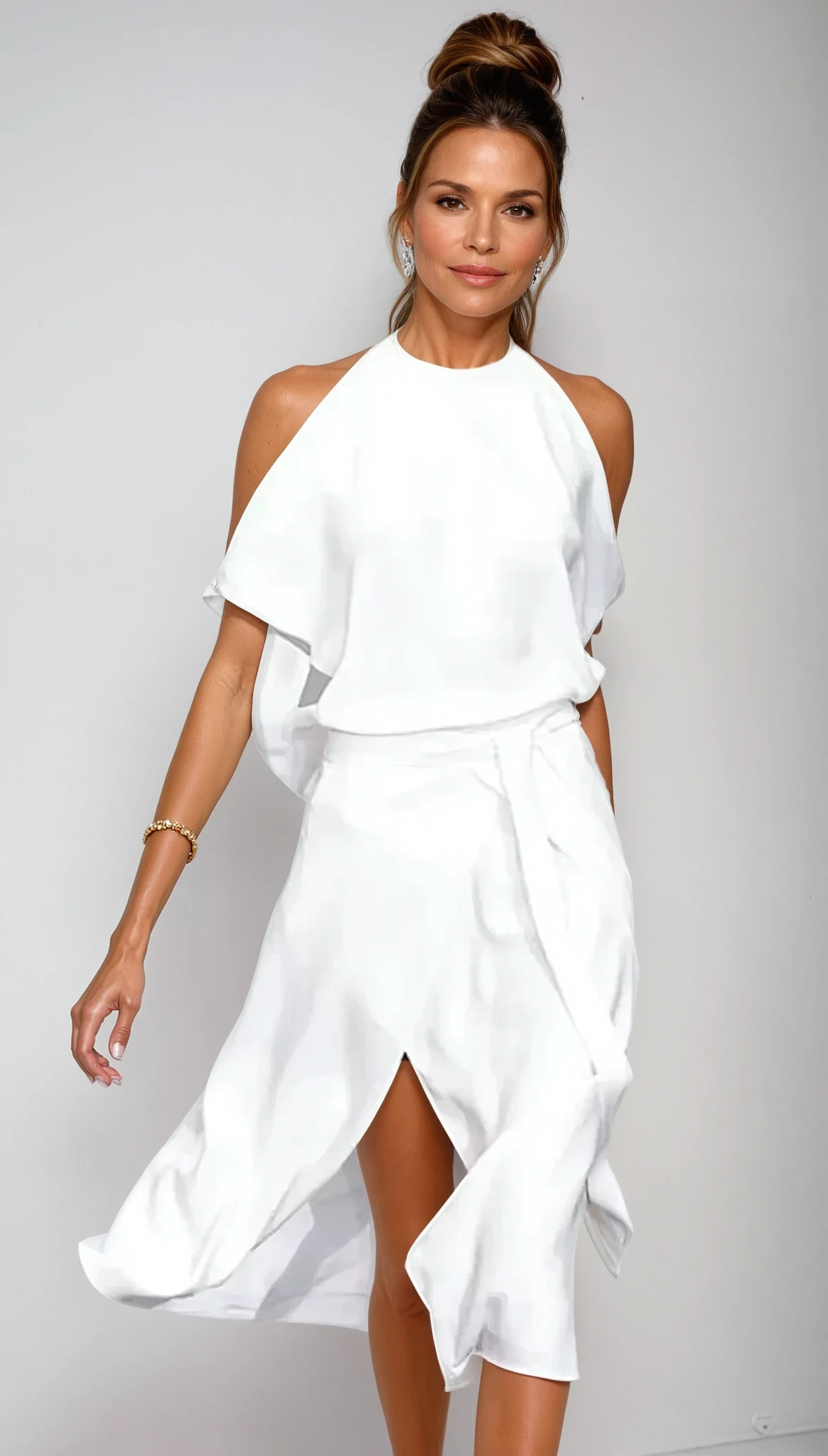 Women's off-shoulder midi dress with an asymmetrical hem