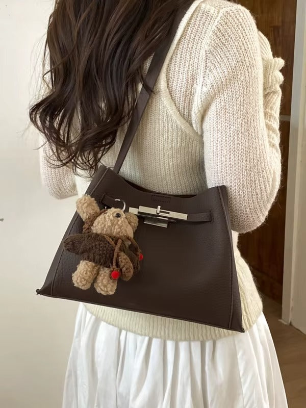 Structured Turn-Lock Shoulder Bag