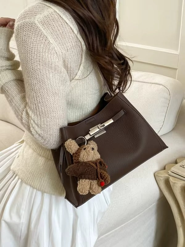 Structured Turn-Lock Shoulder Bag