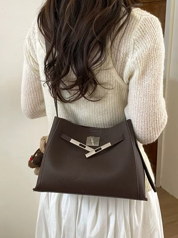 Structured Turn-Lock Shoulder Bag