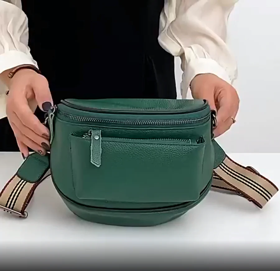 Back view of the leather crossbody bag with smooth leather finish