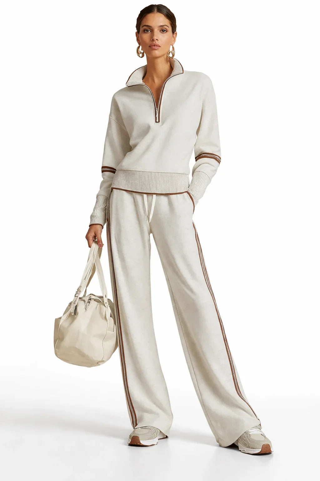 Women's soft-touch wide-leg two-piece set styled as a coordinated outfit