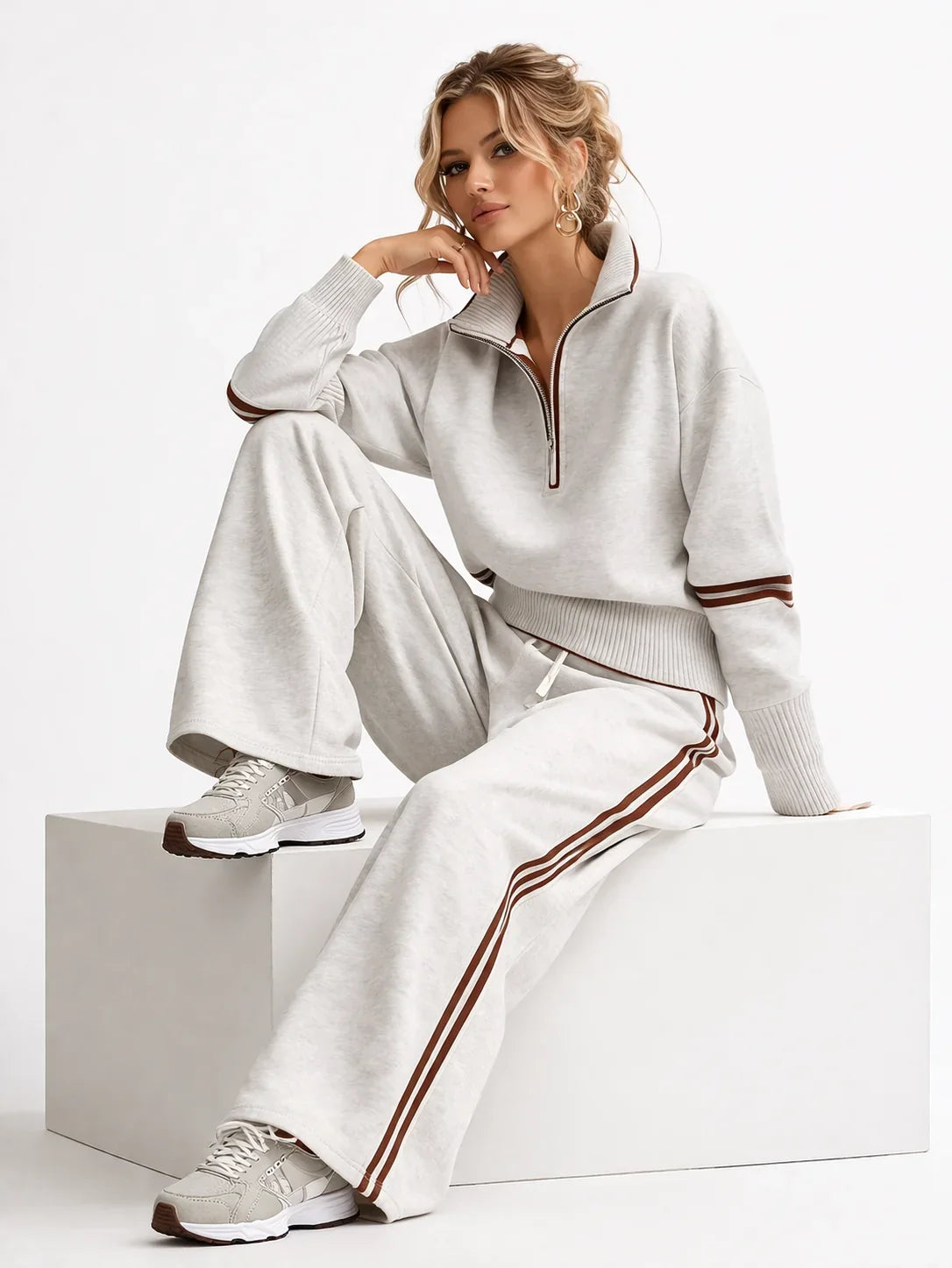 Women's two-piece set styled for a relaxed casual look