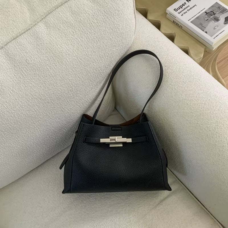Structured Turn-Lock Shoulder Bag