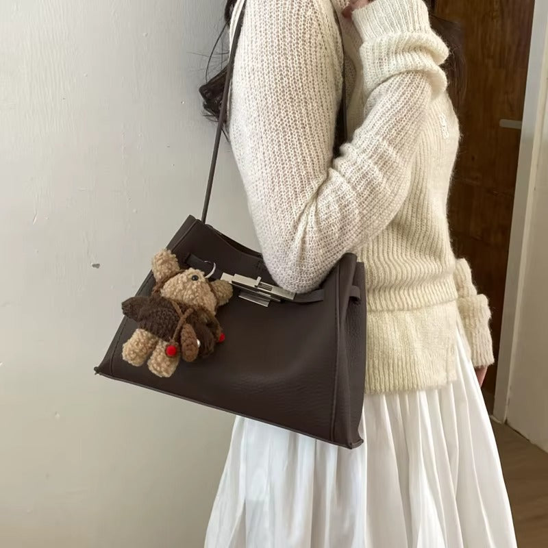 Structured Turn-Lock Shoulder Bag