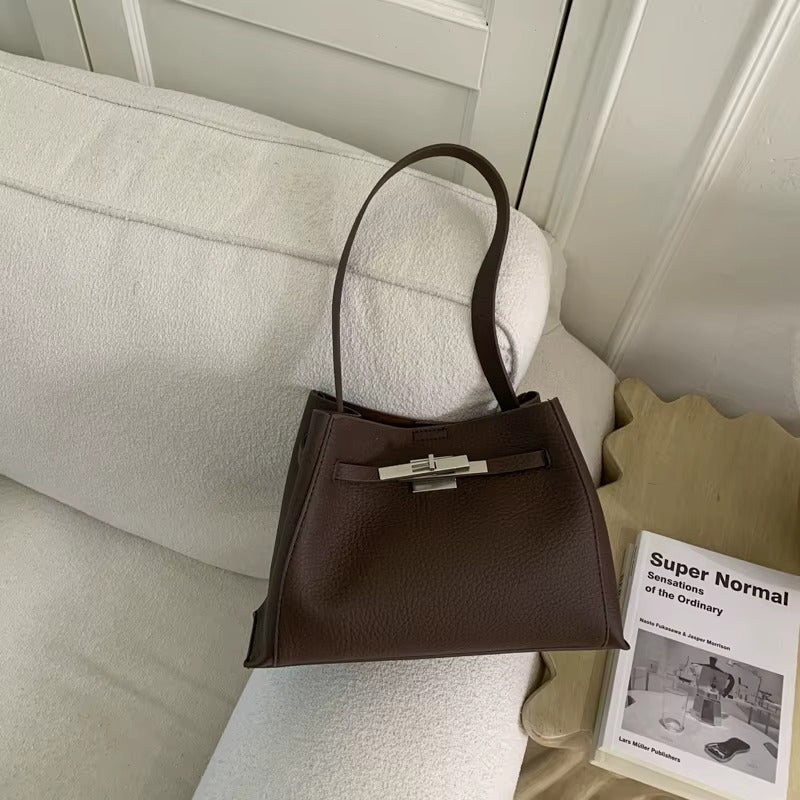 Structured Turn-Lock Shoulder Bag