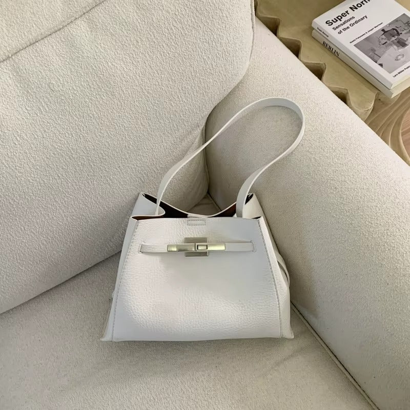 Structured Turn-Lock Shoulder Bag