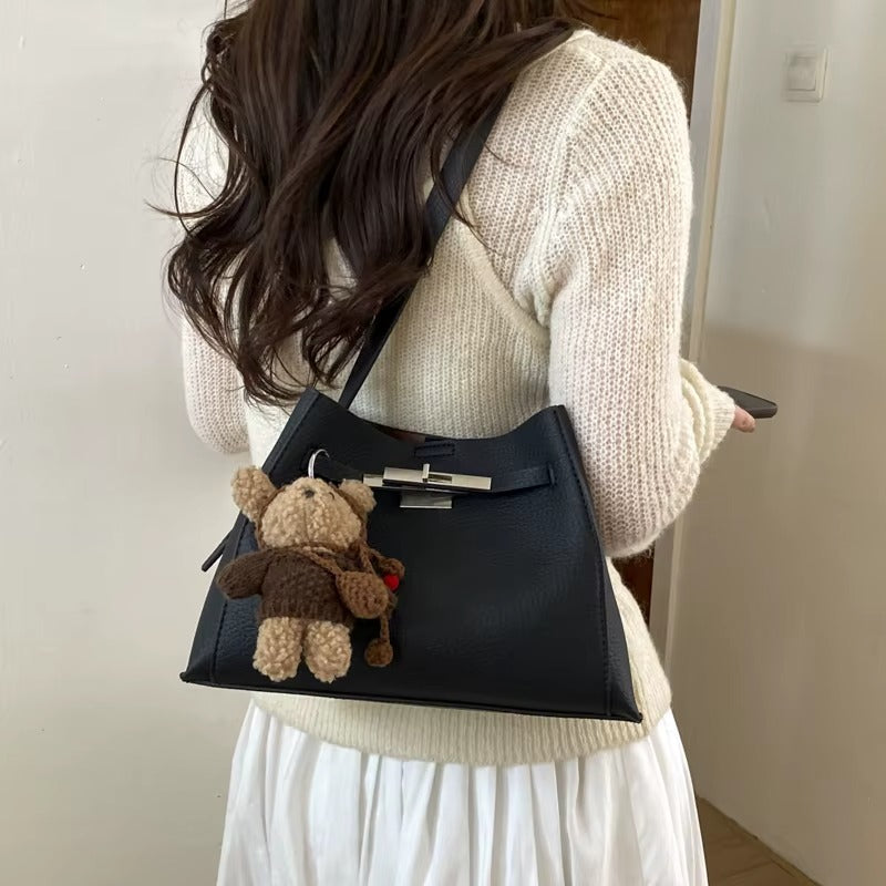 Structured Turn-Lock Shoulder Bag
