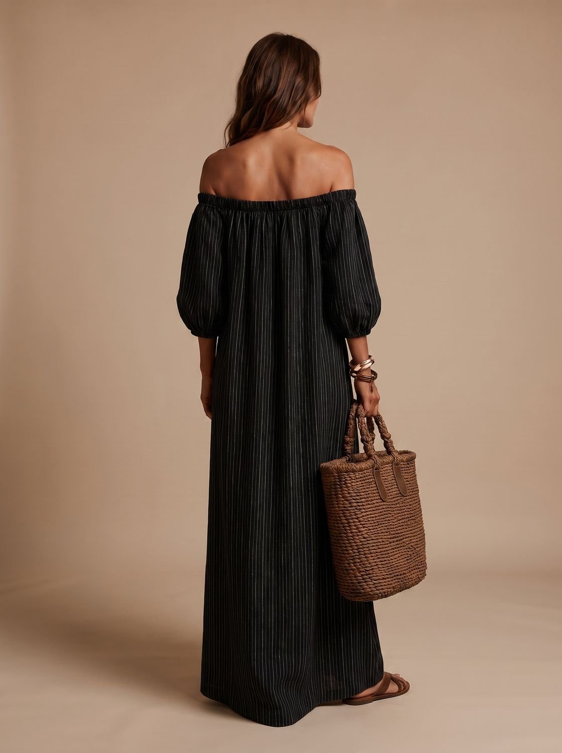 Relaxed fit and flowing silhouette of a striped maxi dress
