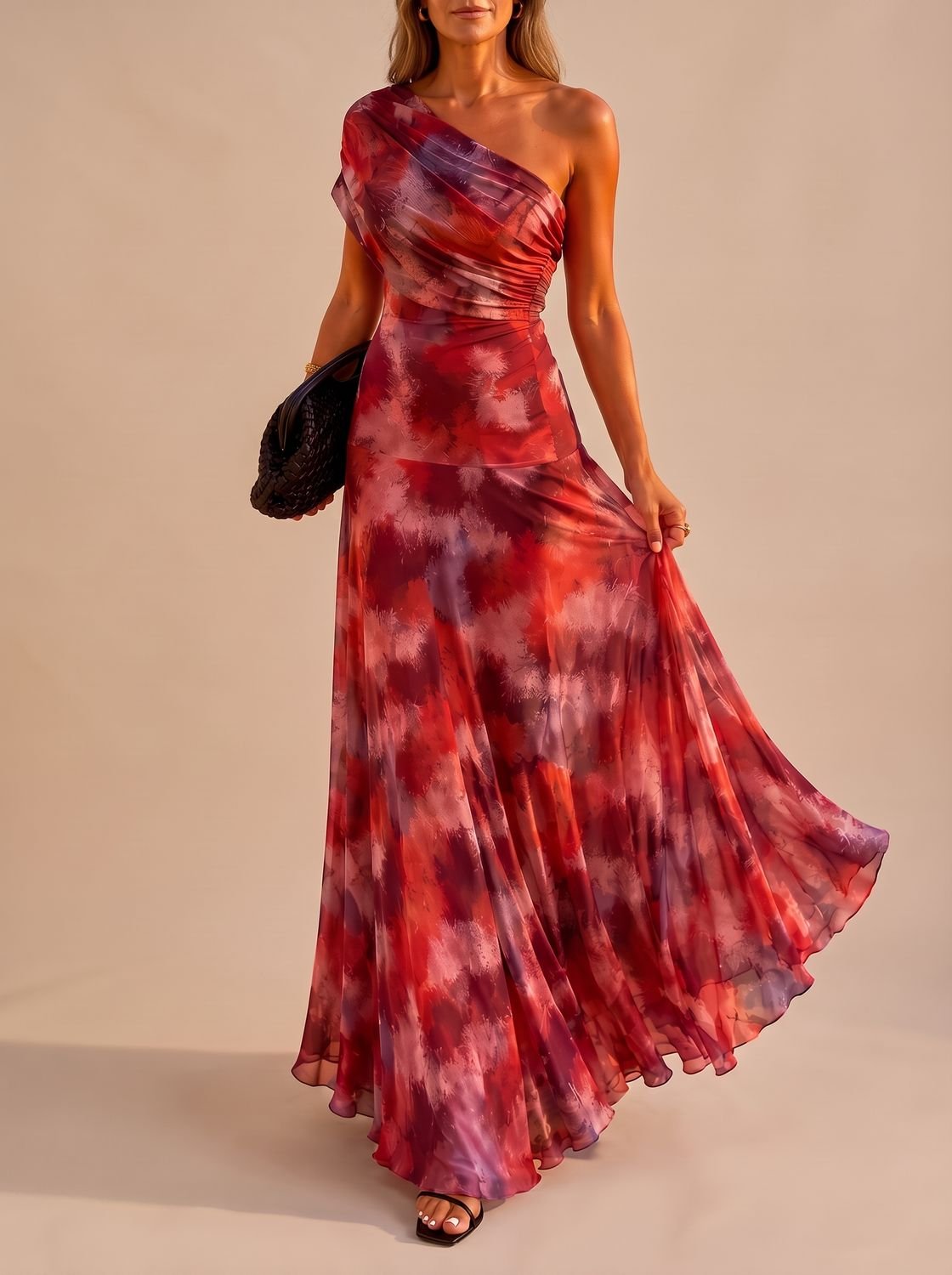 Women's One-Shoulder Boho Maxi Dress