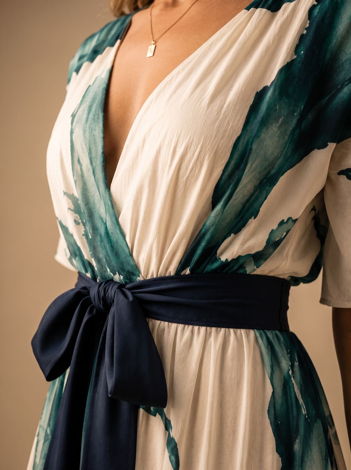 Women's maxi dress shown with a flattering tie-waist design