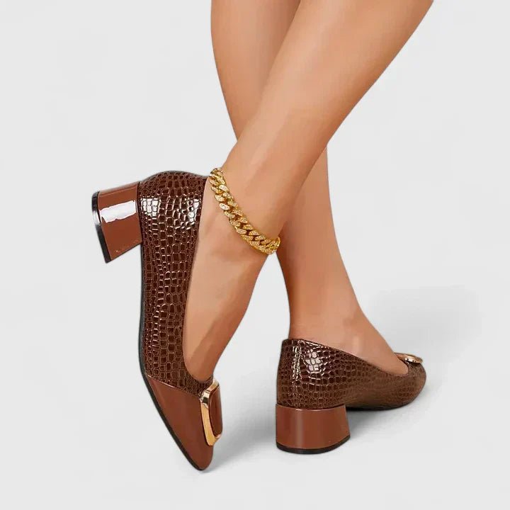 Women's croc-embossed loafers with a sturdy block heel