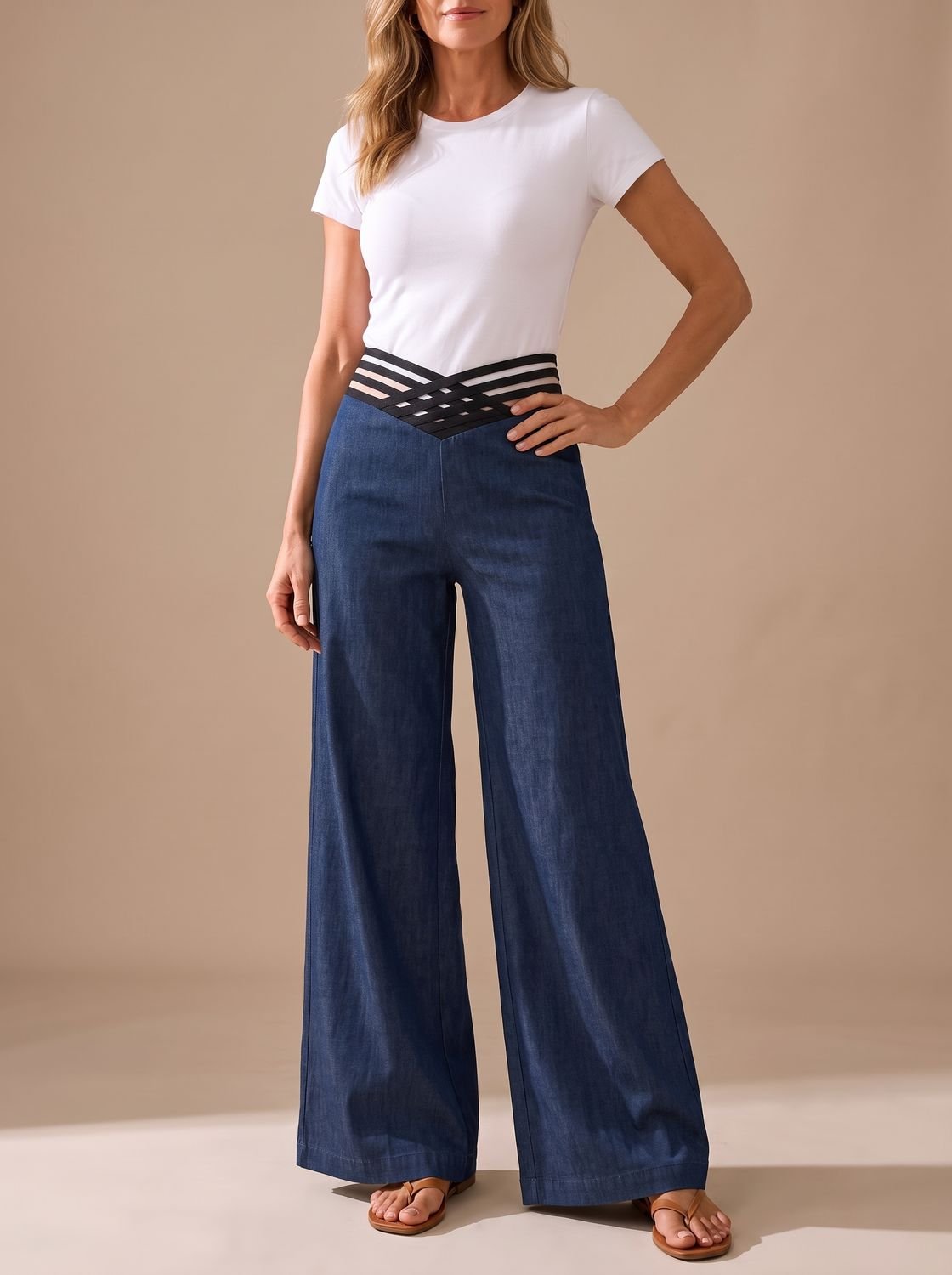 Full product view of women's high-waist wide-leg pants