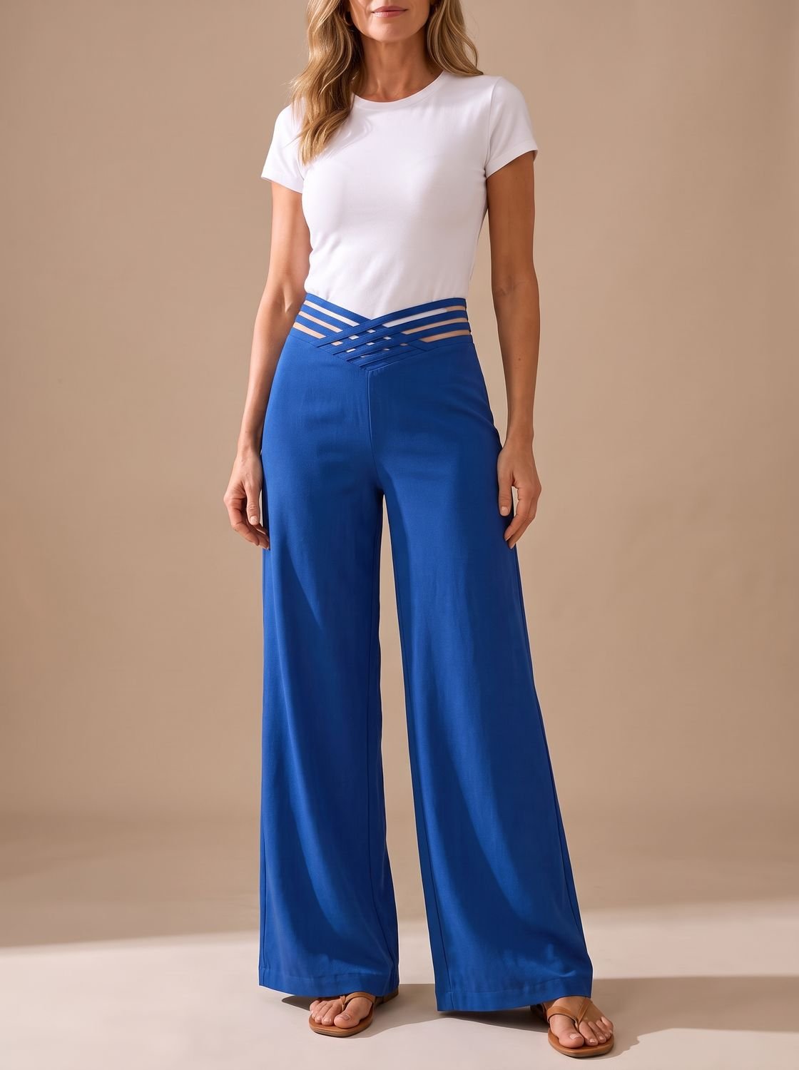 Women's High-Waist Wide-Leg Pants With Crossover Waistband