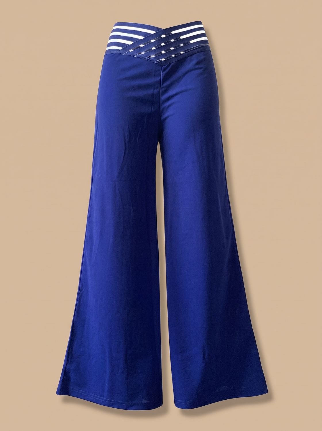 Back view of women's wide-leg pants with a smooth waistband