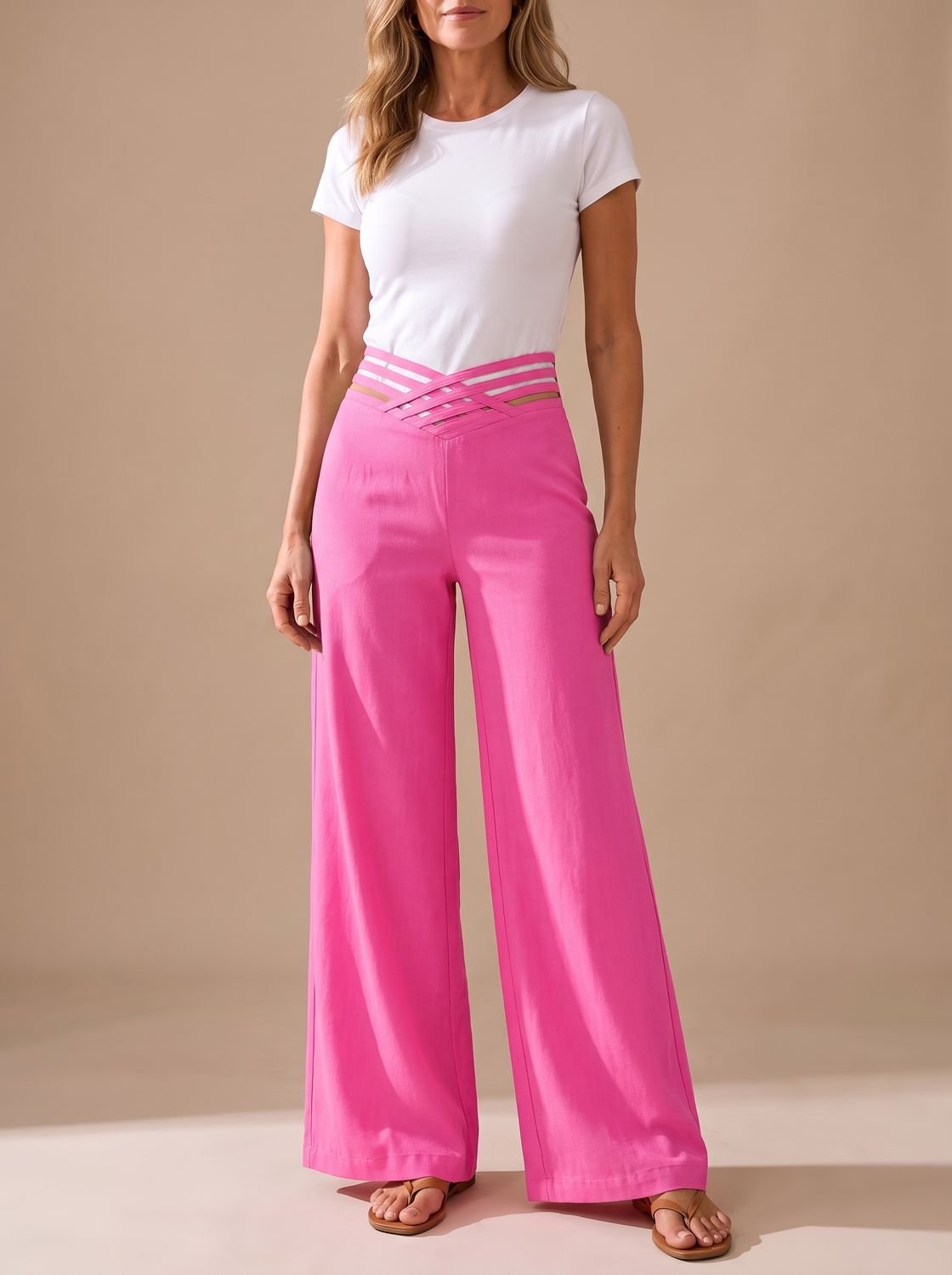 Women's High-Waist Wide-Leg Pants With Crossover Waistband