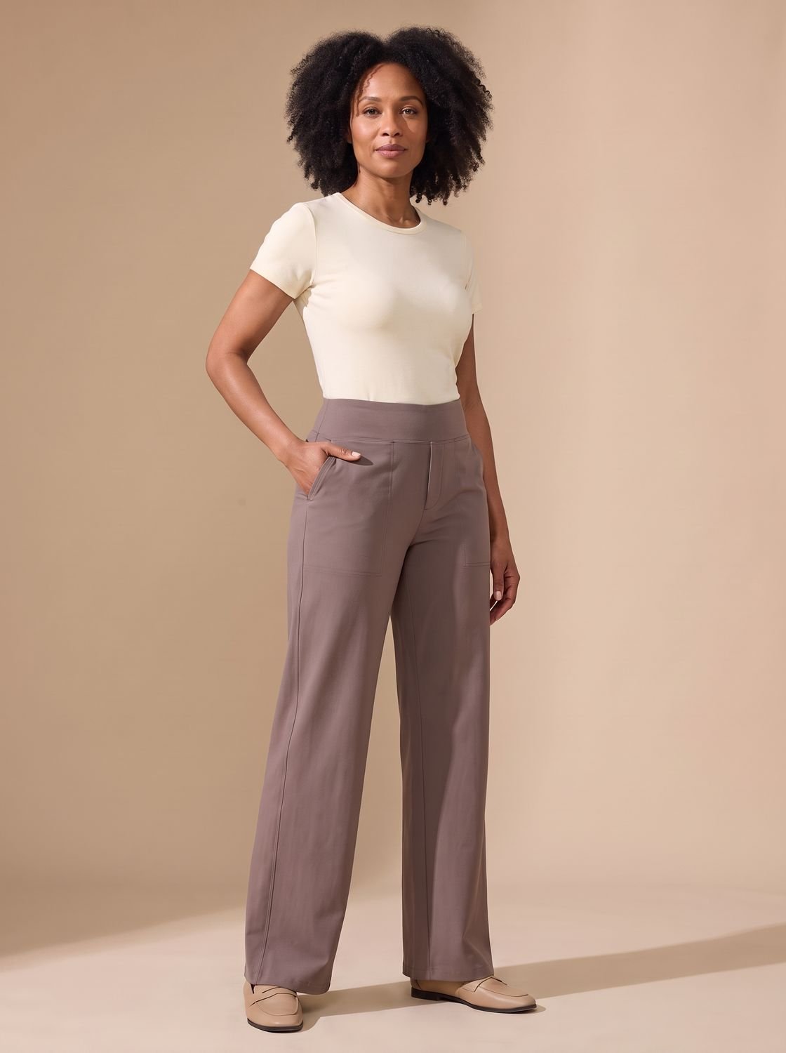 Women's stretch pants featuring a flattering high-waist fit