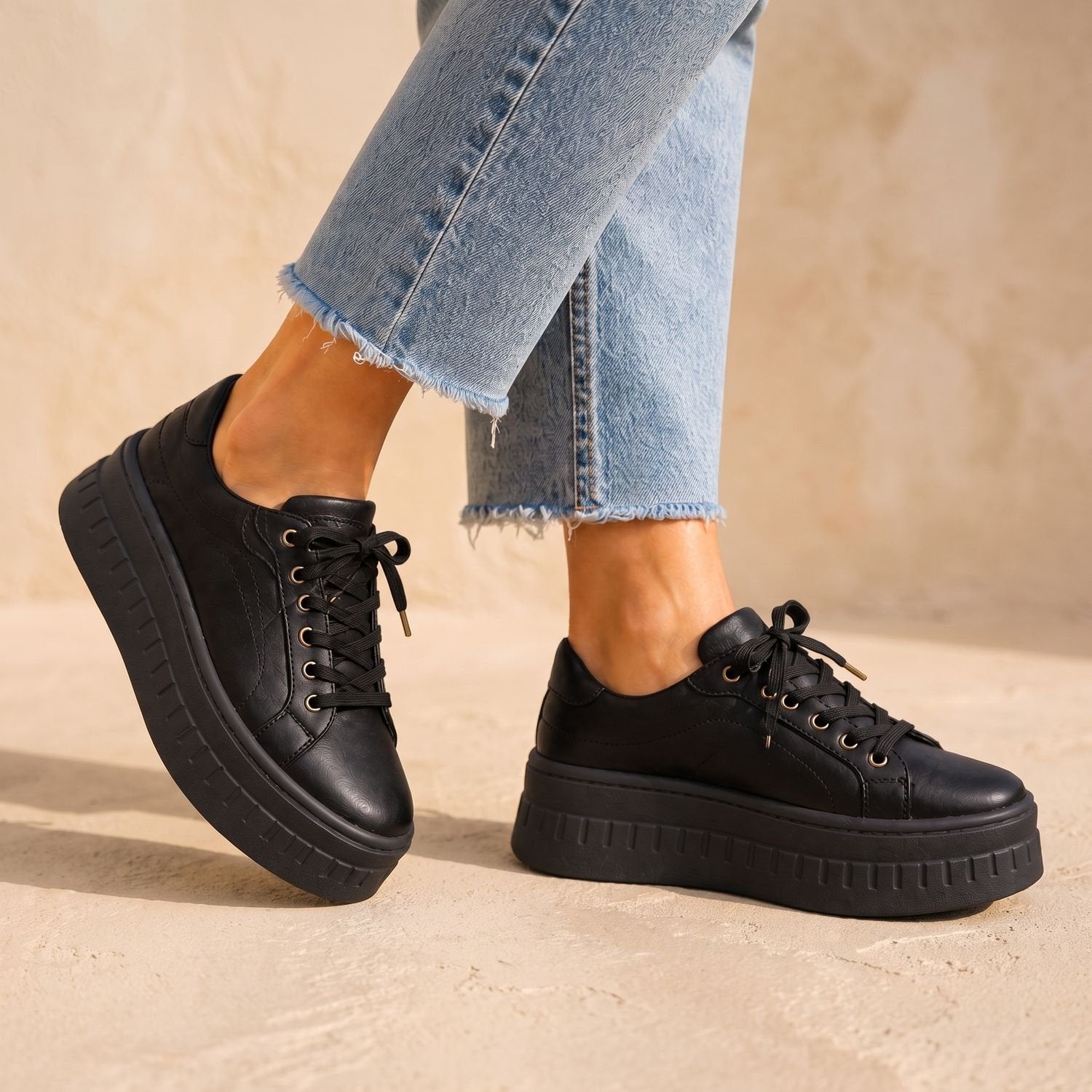 Women's Tan Arch Support Platform Sneakers
