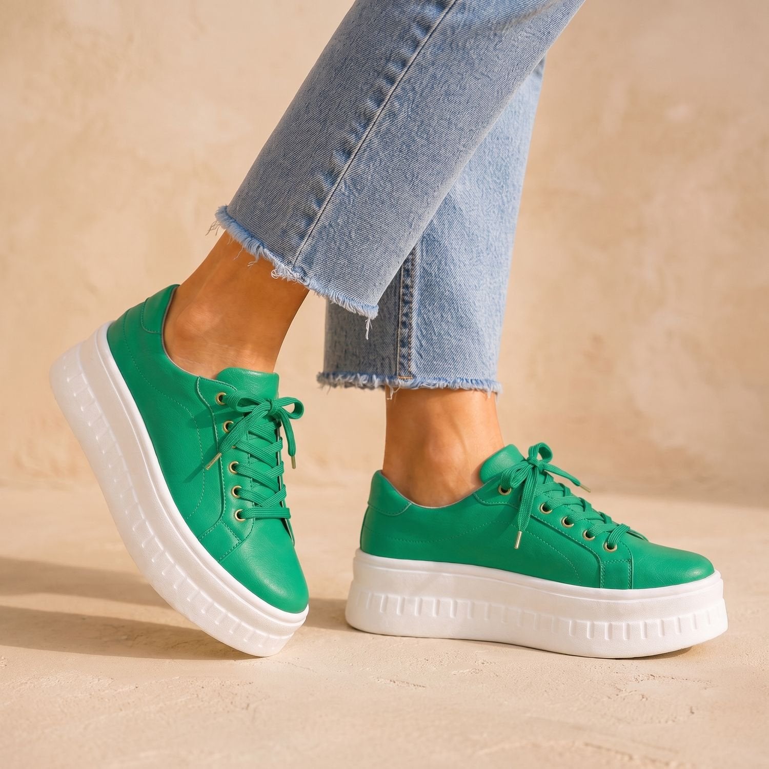 Women's tan casual platform sneakers for comfortable everyday wear