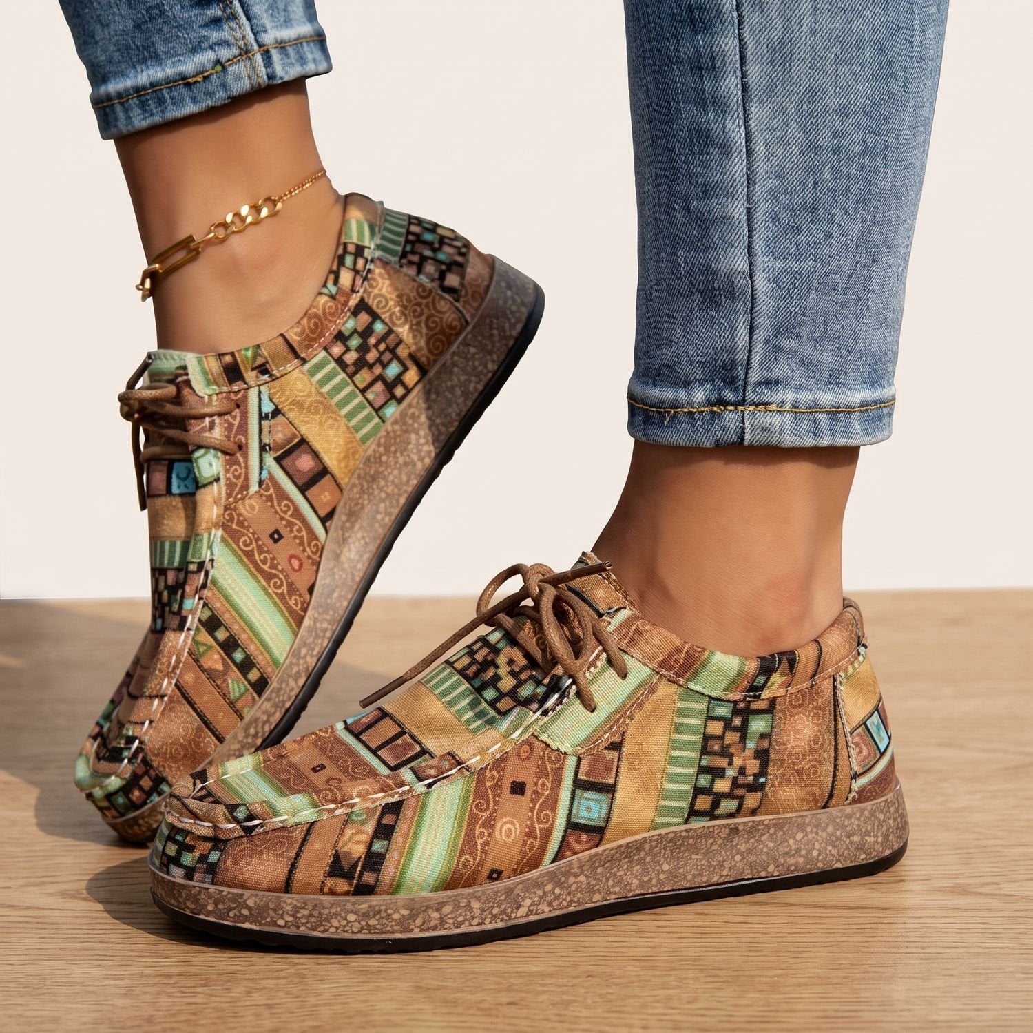 Women's boho lace-up shoes displayed to show their everyday styling