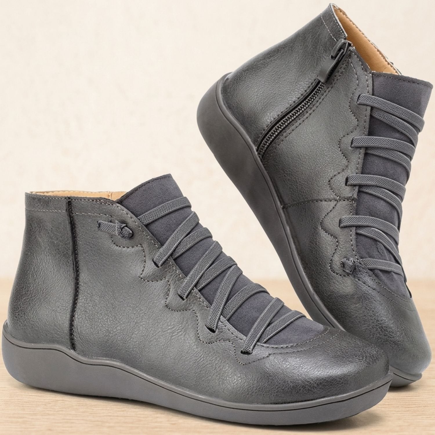 Women's Side-Zip Ankle Boots With Lace-Up Comfort