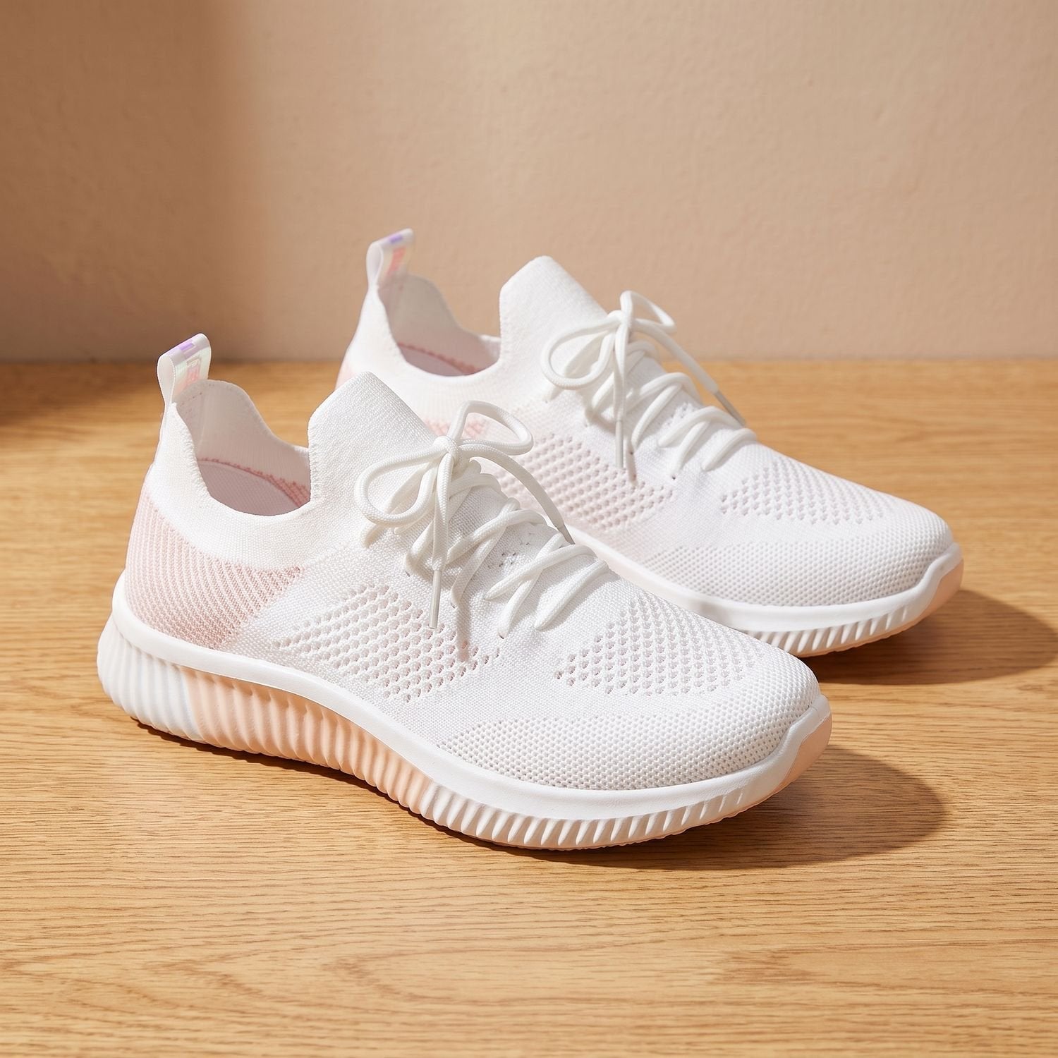 Women's orthopedic knit sneakers with breathable fabric and lace-up support