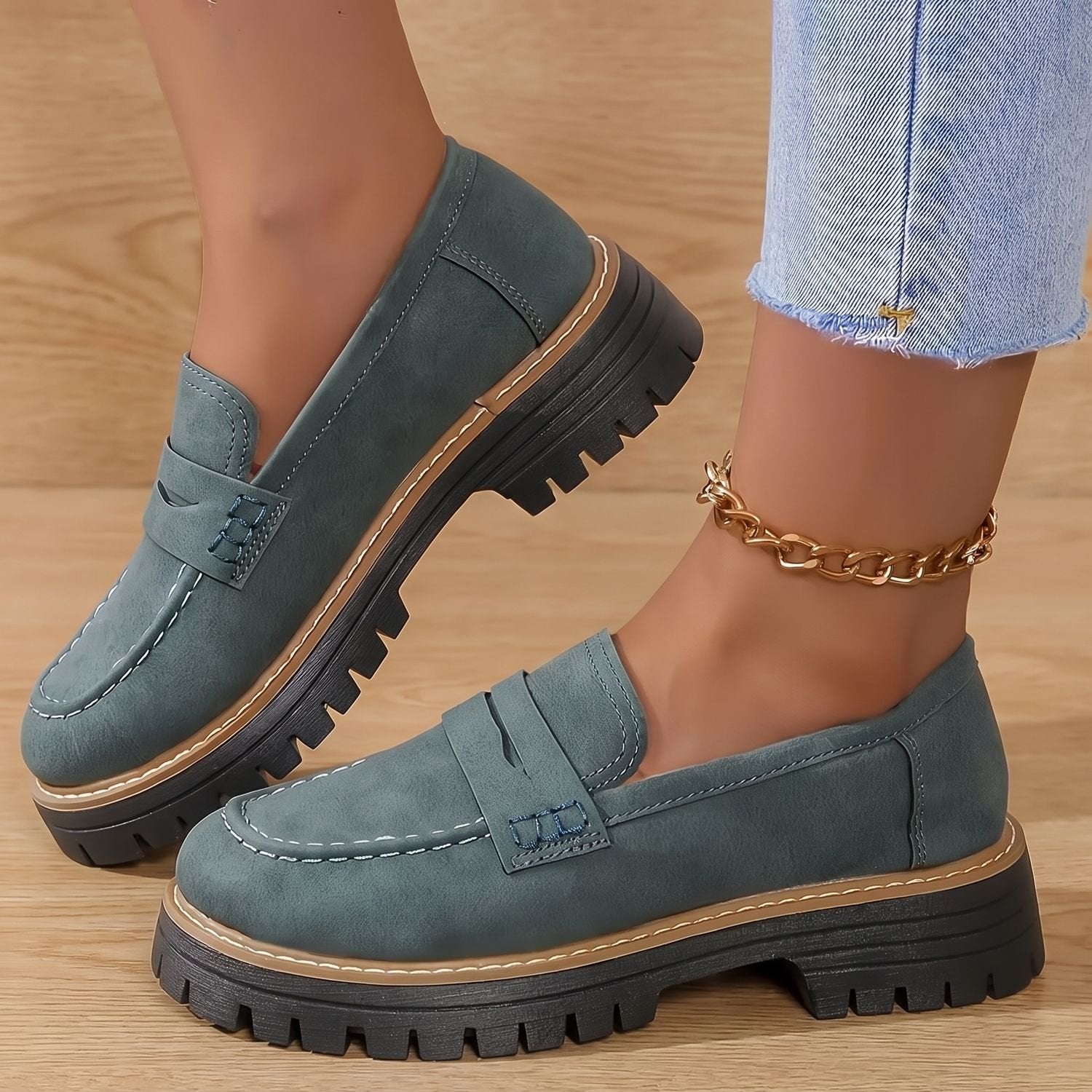 Top view of women's cushioned penny loafers
