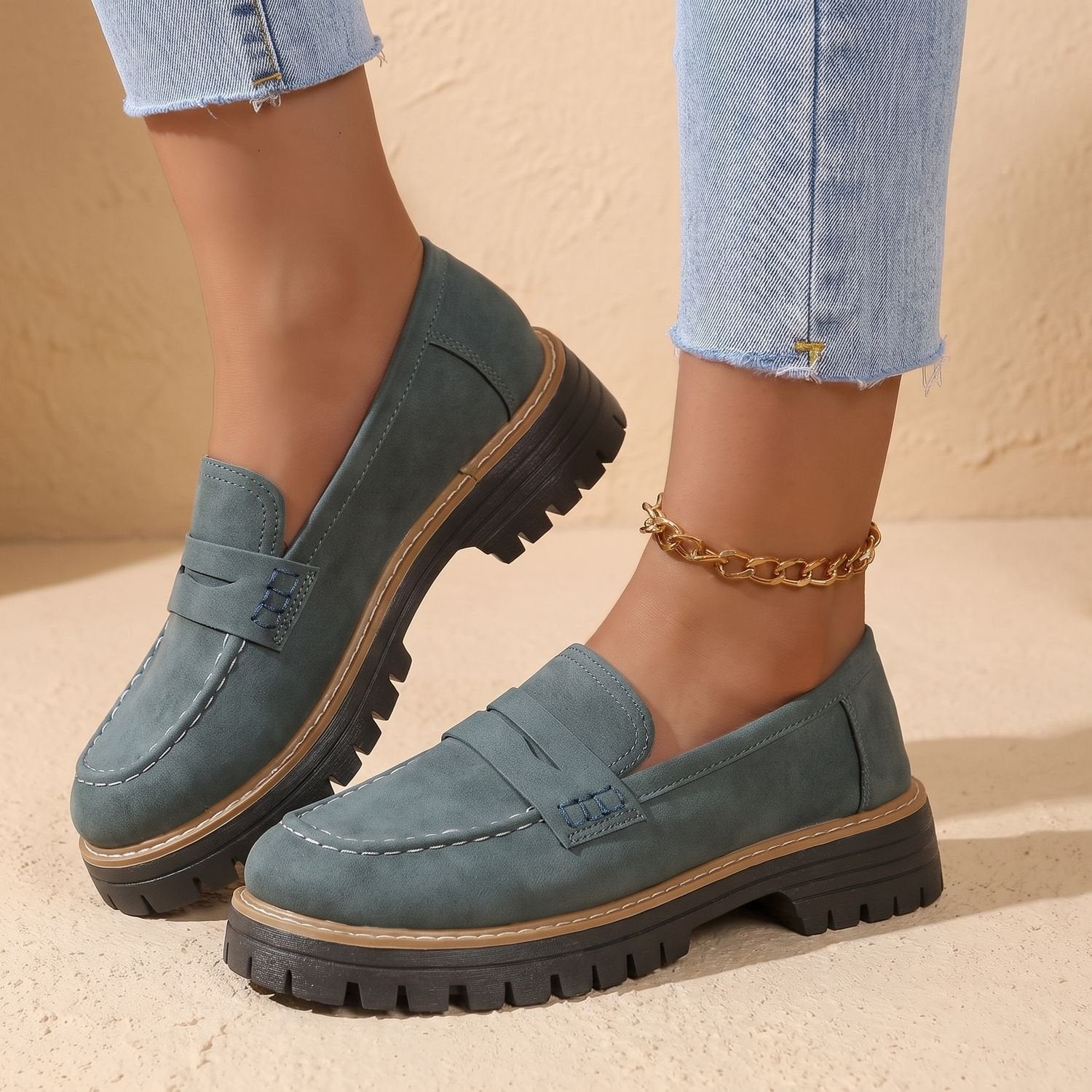 Women's platform loafers styled for casual everyday outfits