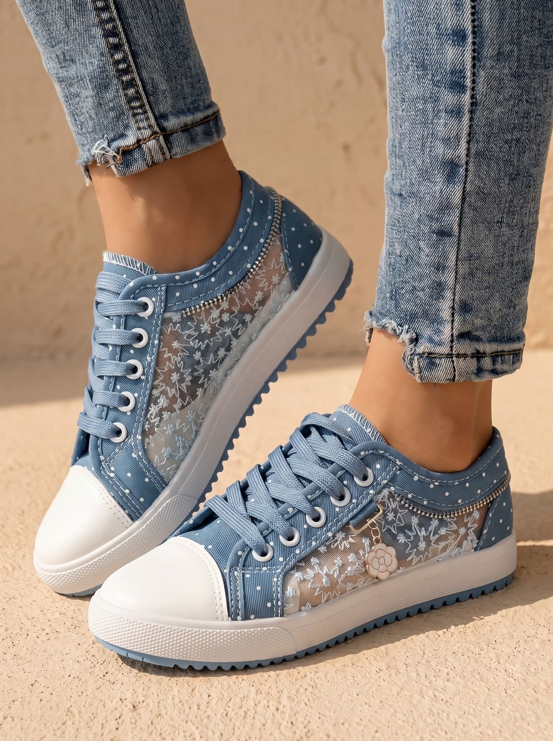 Women's orthopedic floral mesh platform sneakers shown from the side