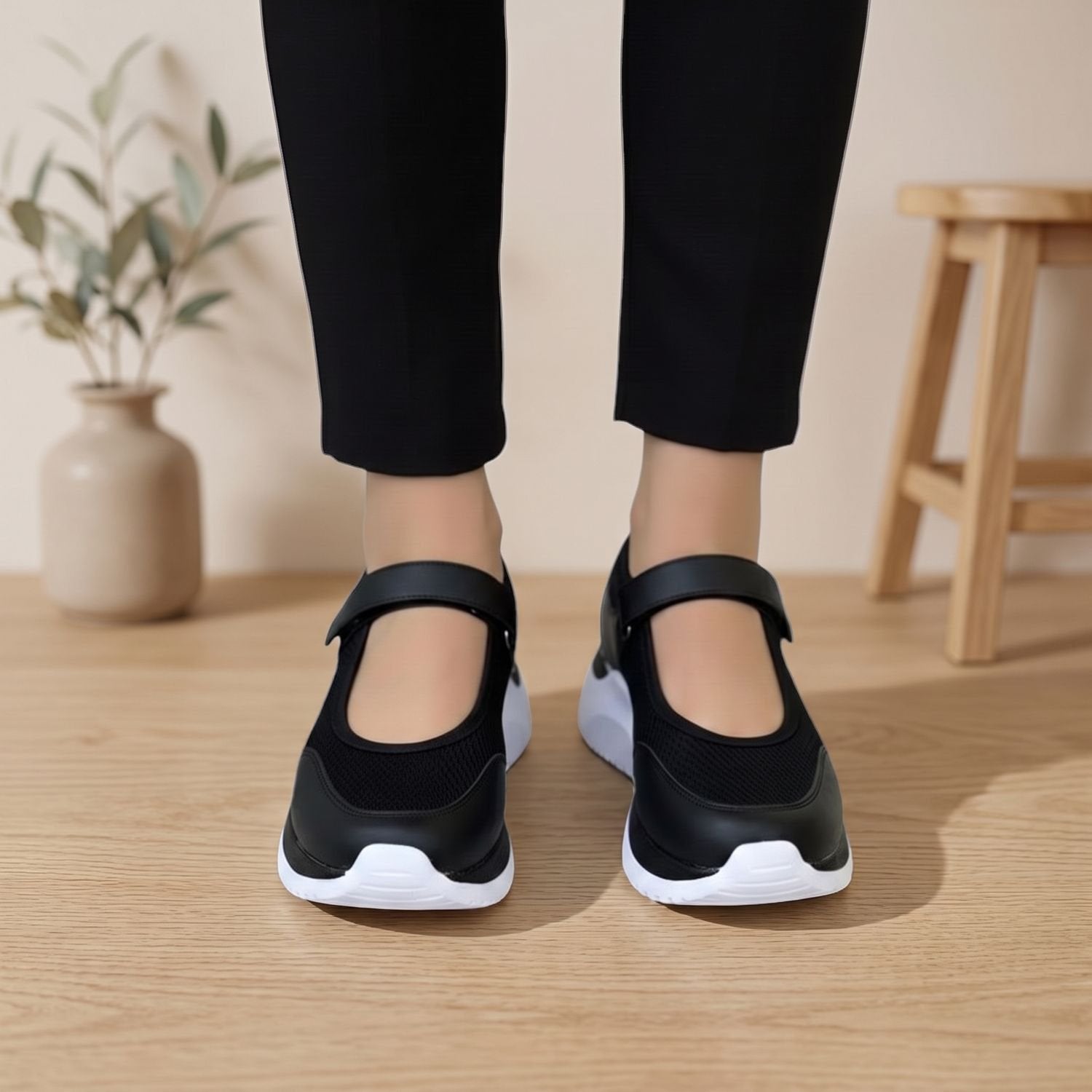 Sole view of a women's orthopedic Mary Jane sneaker