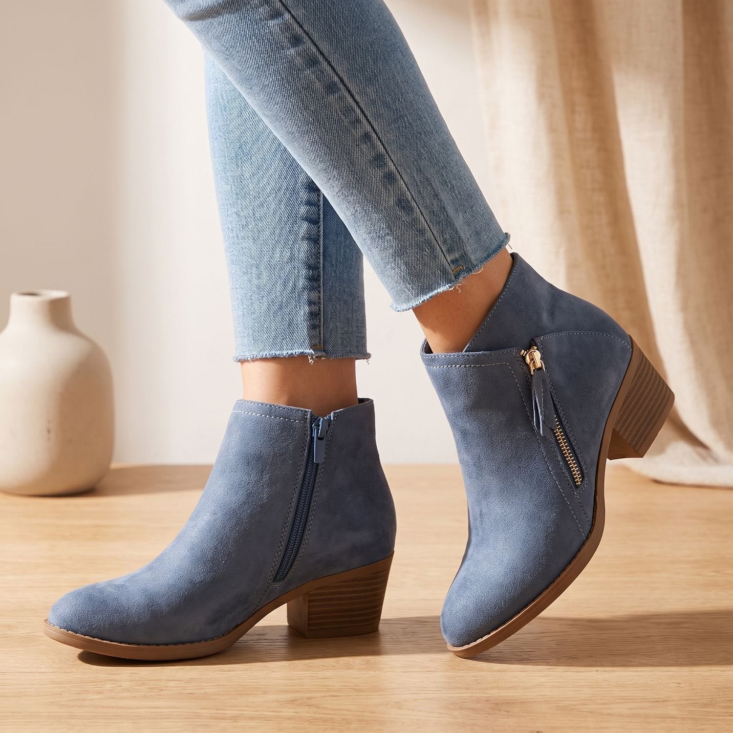 Women's Suede-Look Ankle Boots With Side Zipper