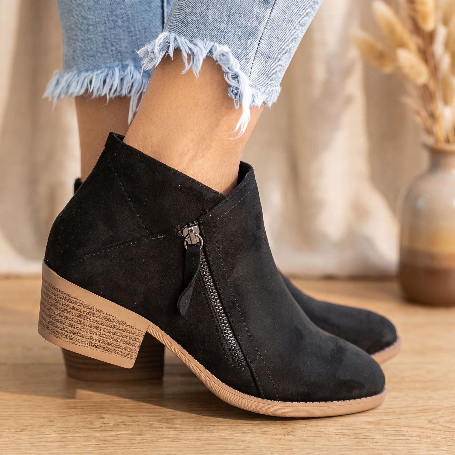 Women's Suede-Look Ankle Boots With Side Zipper