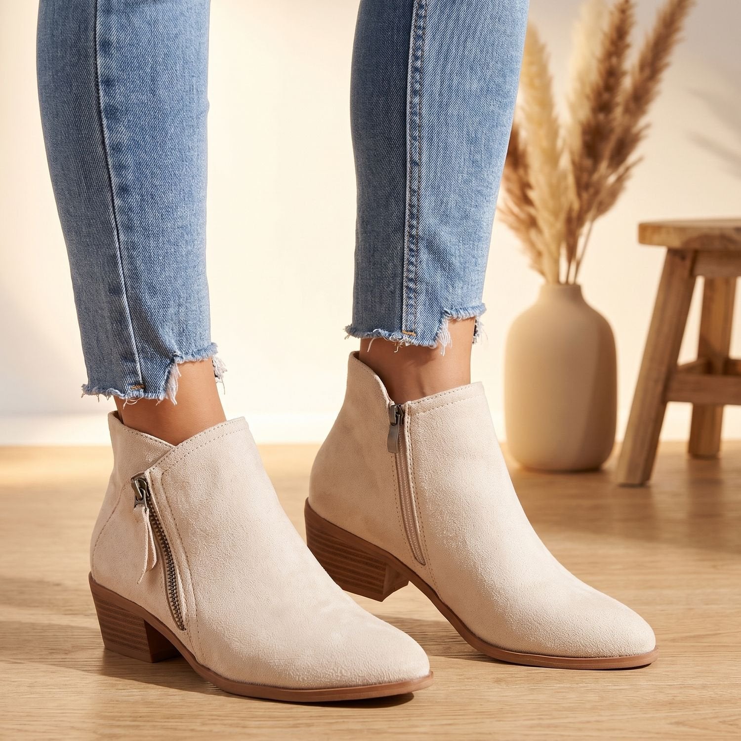 Women's Suede-Look Ankle Boots With Side Zipper