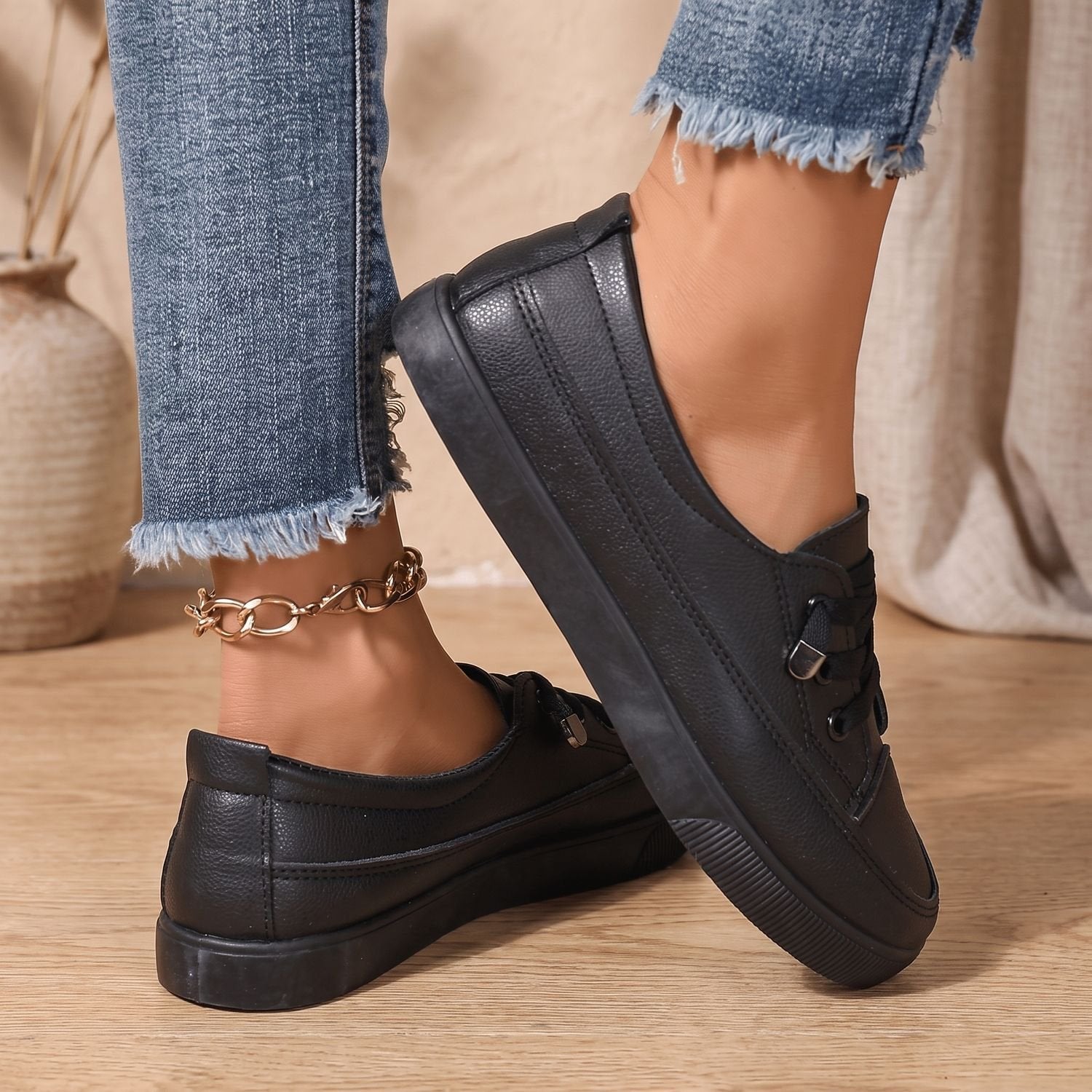 Top view of women's lace-up sneakers with cushioned insoles