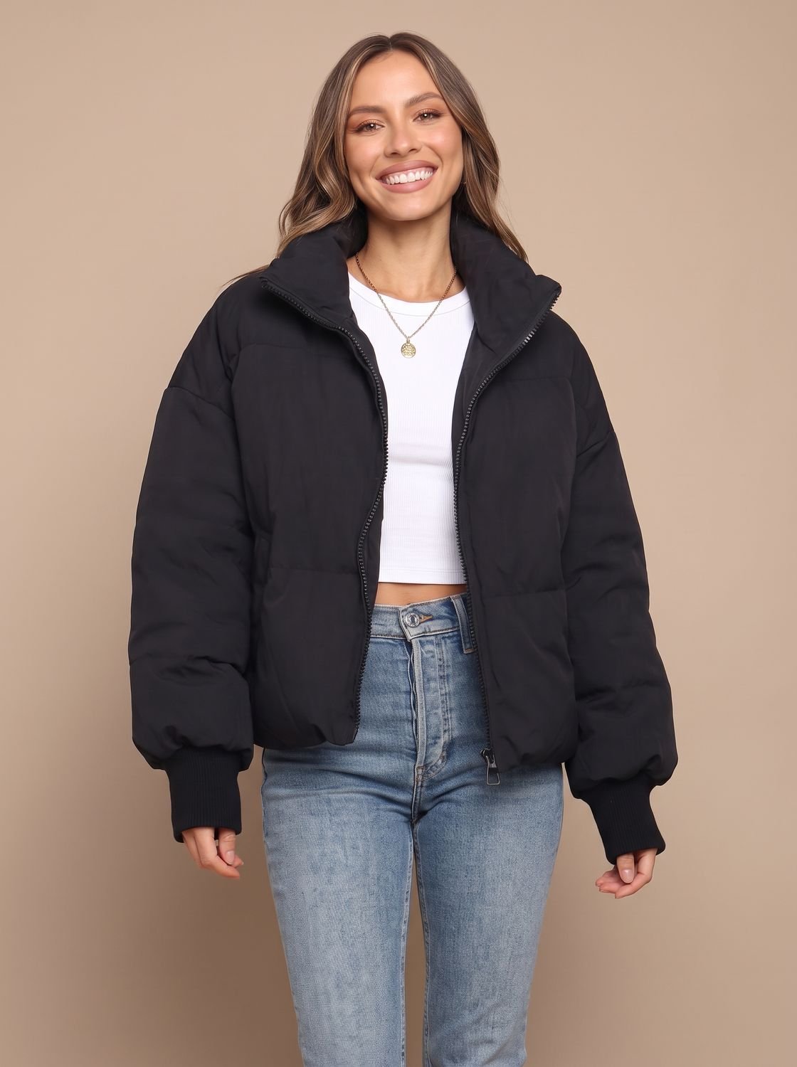 Women's Oversized Puffer Jacket With Stand Collar