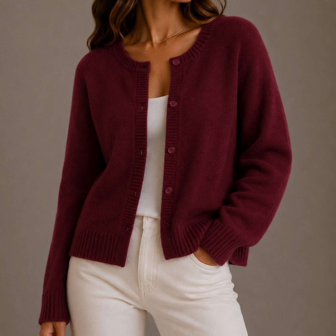 Back view of the women's relaxed-fit knit cardigan