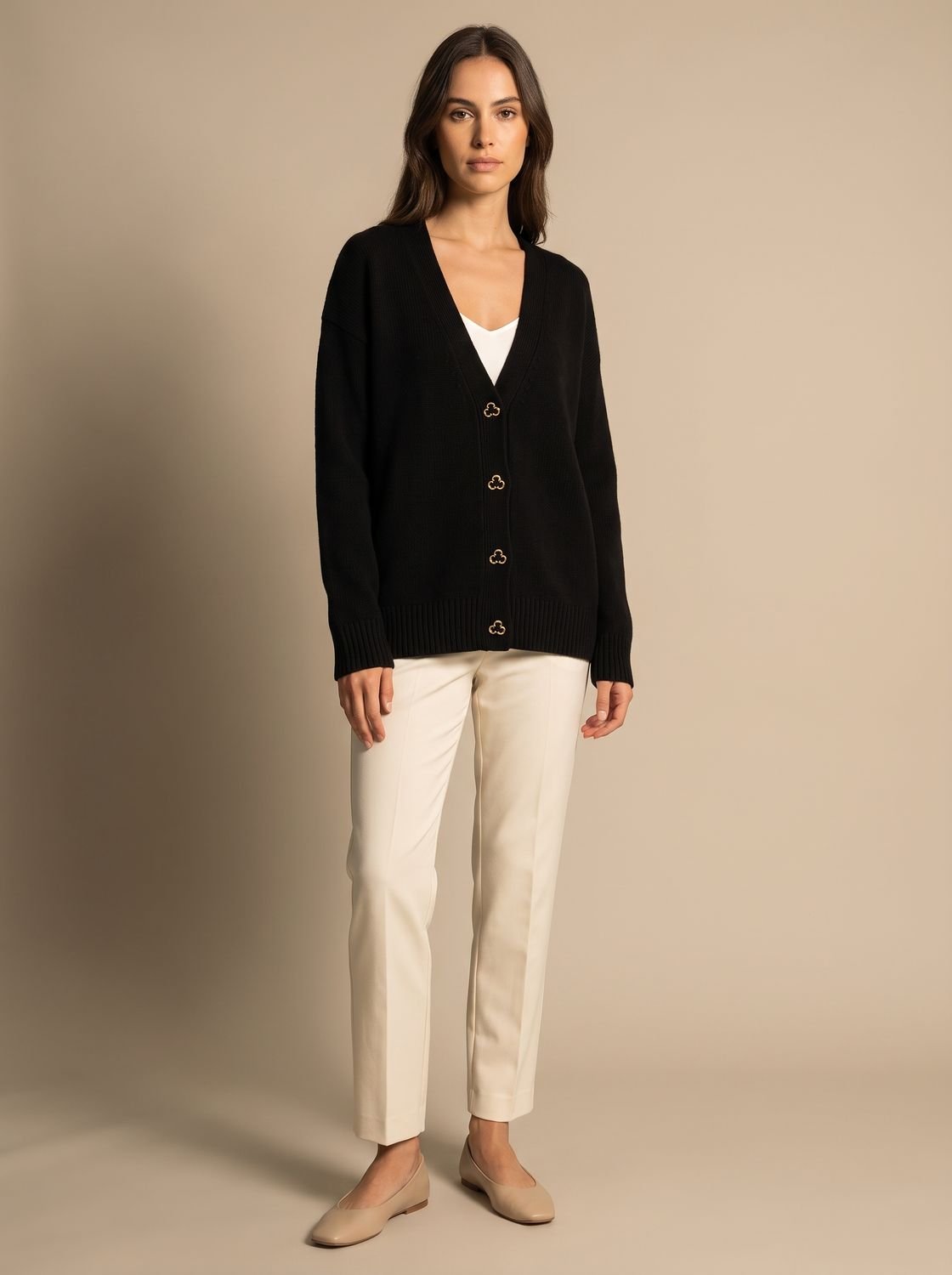 Women's Relaxed-Fit V-Neck Cardigan With Heart Buttons