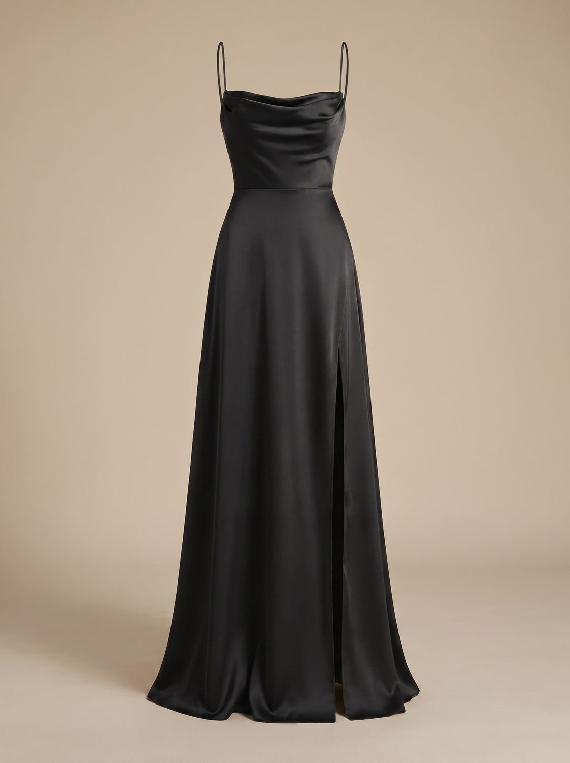 Women's Satin Cowl-Neck Maxi Dress With Front Slit