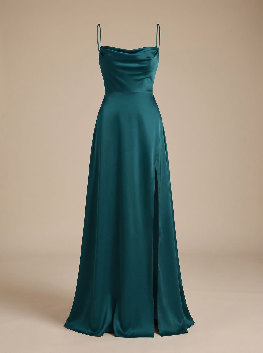 Women's Satin Cowl-Neck Maxi Dress With Front Slit