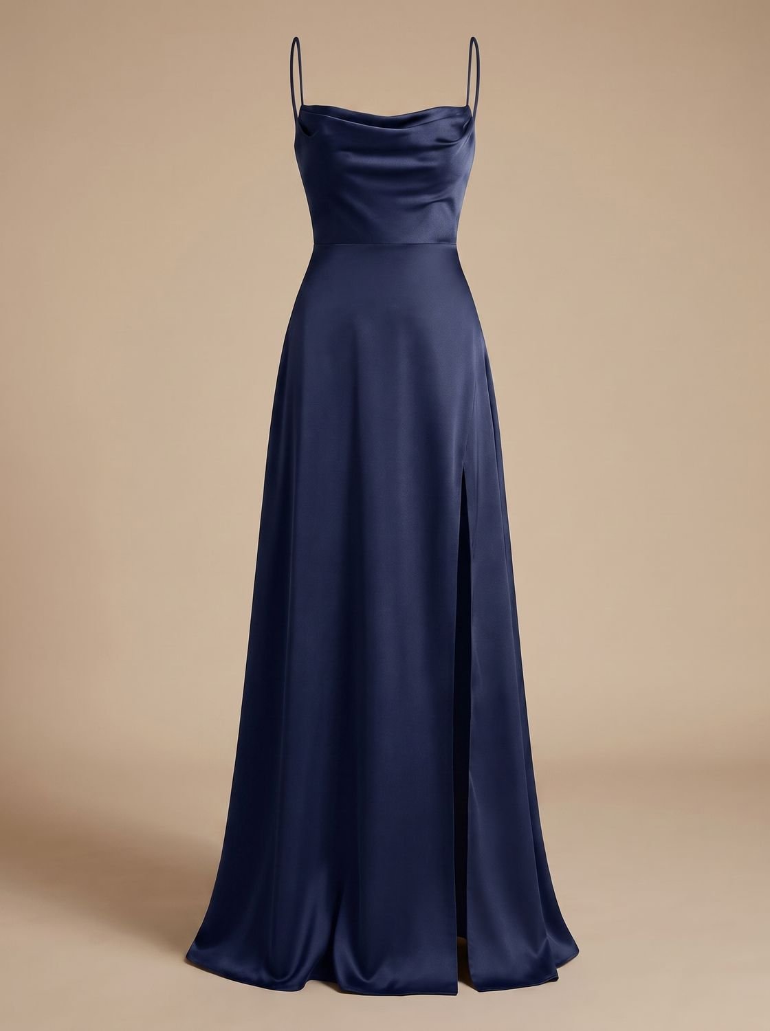 Women's Satin Cowl-Neck Maxi Dress With Front Slit